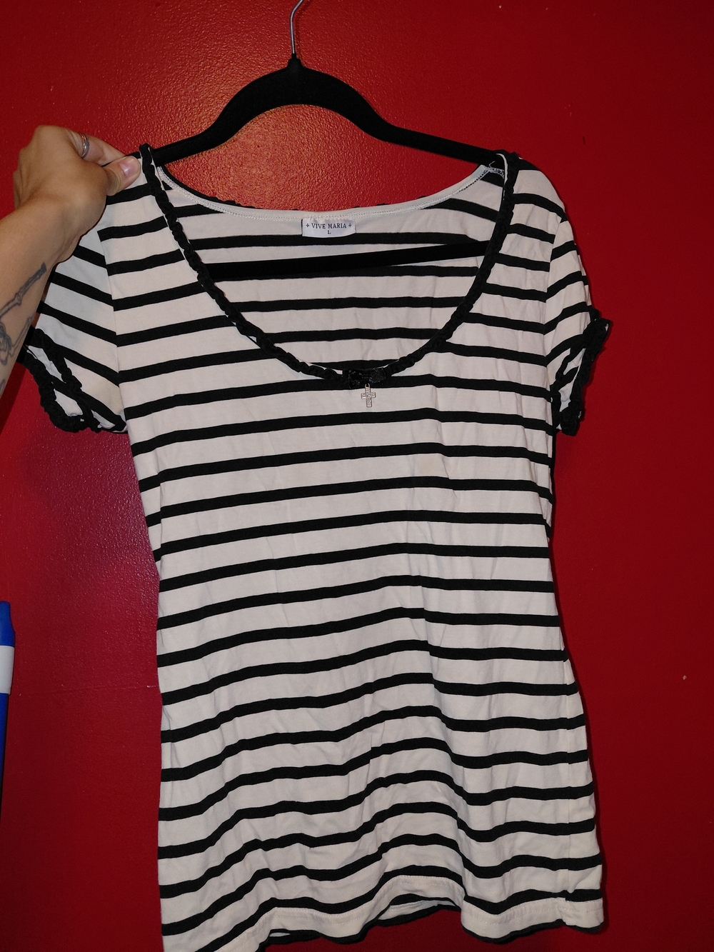 Vive Maria Black & White Striped Short Sleeve Scoop Top